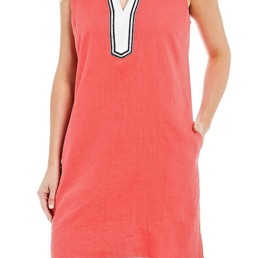 Tommy Bahama Pink Midi Dress with V-Neck Trim